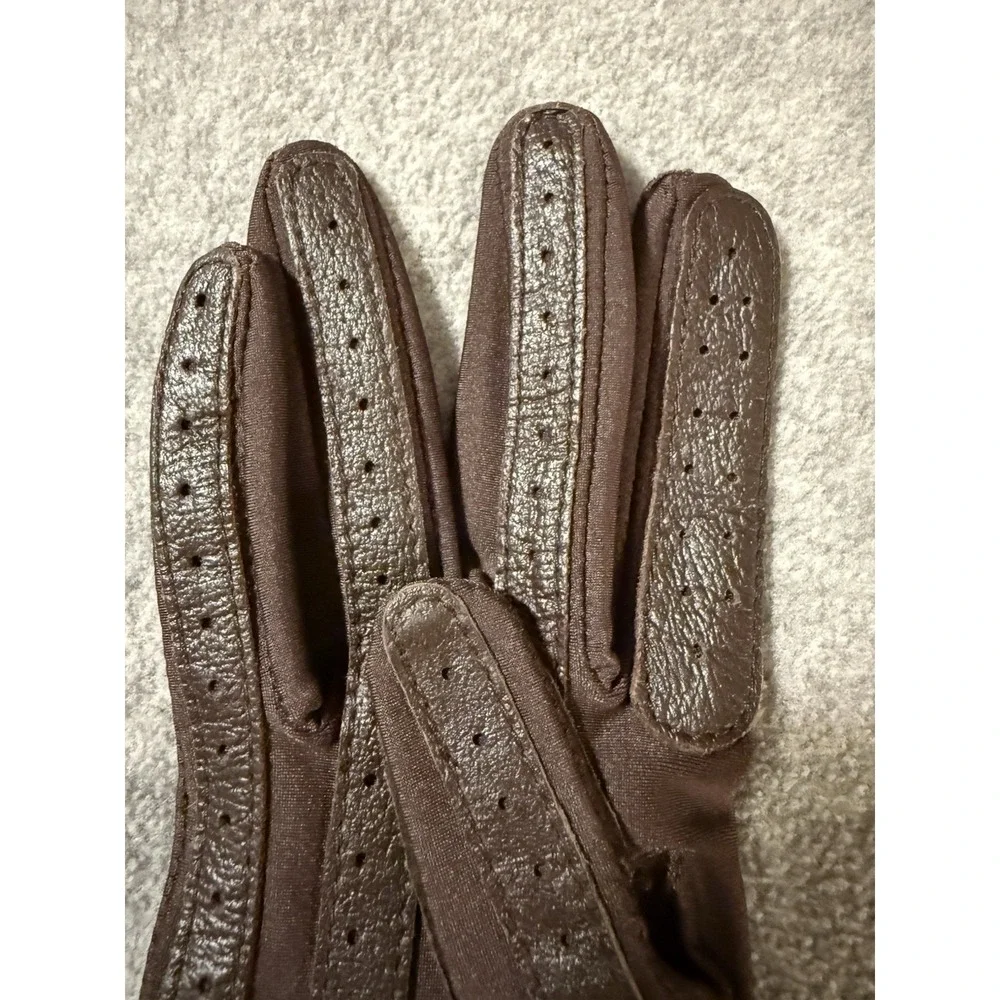 Vintage Isotoner by Aris Brown Gloves Elegant Driving Nylon Leather O/S Small